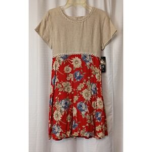 Vintage Amy Too! Byer California Dress Ivory‎ Canvas Red Floral SZ 16 NEW